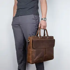 Fabrika özelleştirilmiş sıcak satış Vintage deri erkek evrak yüksek kalite hakiki deri erkek çanta iş dizüstü ofis çantası