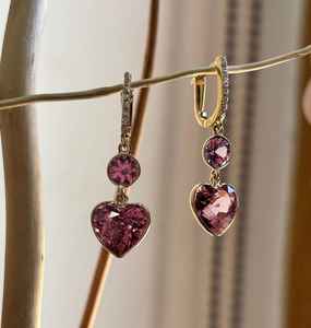 Pendientes Colgantes Minimalistas de Oro de 18 Quilates con Granate y Morganita en Forma de Corazón para Bodas y Fiestas - Product Image 1