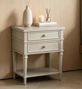 Premium Light Grey Solid Wood Nightstand,2 Drawers Open Bottom Shelf Turned Leg Bedside Cabinet for Coastal Bedroom <b>Night</b> <b>Stand</b> - Product Image 5