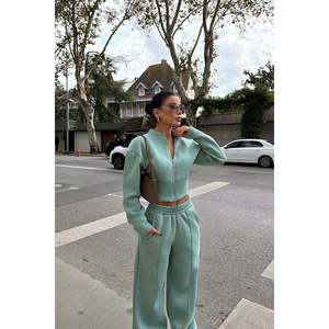 Survêtement à capuche Doutzen Aqua Green coupe-vent respirant grande taille décontracté vintage hiver jogging imprimé logo brodé uni - Product Image 2