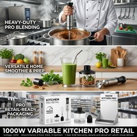 Set Mixer Stick Cedar Space Hand Blender 4 in 1 1000W Komersial Kecepatan Variabel Tanpa Tingkatan Bahan Stainless Steel Chrome