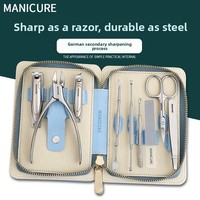 Longhui – Nouveau Kit de Manucure 9-en-1 en Acier Inoxydable pour Femme, Incluant Ciseaux à Cuticules et Coupe-Ongles Type Bec d'Aigle, avec Pochette Zippée