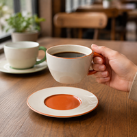 Ensemble tasse et soucoupe à café en porcelaine céramique à double paroi, anti-fuite, sans BPA, 250 ml, compatible lave-vaisselle et micro-ondes, classique, pour la maison, le café, cadeau