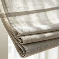 Store romain intelligent et moderne en tissu texturé lin naturel beige clair, sur mesure, pour fenêtre baie ou en arc, écologique et imperméable