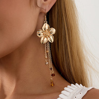 Collier pour femme en bambou, style sportif, avec perles, fleurs et pampilles, en forme de Y, fin, long, simple, élégant et tendance, pour l'Europe et les États-Unis