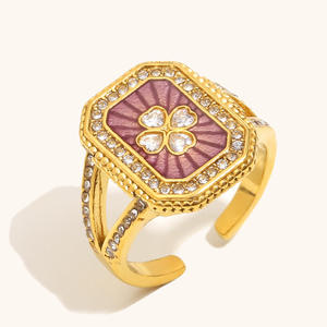 Europese Amerikaanse Retro 18K Gouden Damesmode Ring Trendy Luxe Roestvrij Staal Vergulde Olie Dropping Love Sun Design Light - Product Image 5