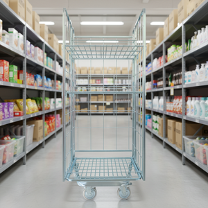 Sıcak Satış Süpermarket Rulo Kafesleri Sıcak Daldırma Galvanizli Yumuşak Çelik Tel Örgü Güvenlik Arabası Tokalı Kapatmalı Tekerlekler Depo Depolama - Product Image 1