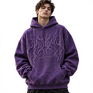 ONEAPEX <b>Men's</b> <b>Purple</b> Embossed <b>Hoodie</b> Oversized Pullover Sweatshirt Streetwear Heavyweight Cotton Casual Hooded Top - Product Image 1