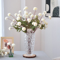 Fleurs artificielles Laelfe Kiku blanches - 5 pièces de fausses chrysanthèmes en soie, petites fleurs en forme de boule, décorations pour tiges de fleurs d'automne