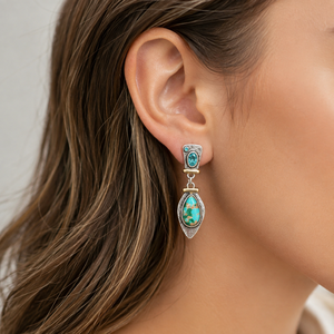 Orecchini testurizzati di colore blu-verde, gioielli retrò da donna per tutti i giorni, ideali come regalo. - Product Image 2