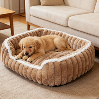 Nouvelle Arrivée - Coussin pour Animaux de Compagnie en Peluche Carré Quatre Saisons, Design Rayé Épais, Lit Confortable pour Chiens et Chats, Matelas pour Sommeil Profond, Utilisation Intérieure