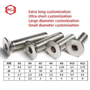 DIN7991 M3 M4 M5 M6 10mm 12mm 20mm 25mm 30mm 35mm 40mm 50mm sekrup soket Hex kepala CSK datar baja tahan karat