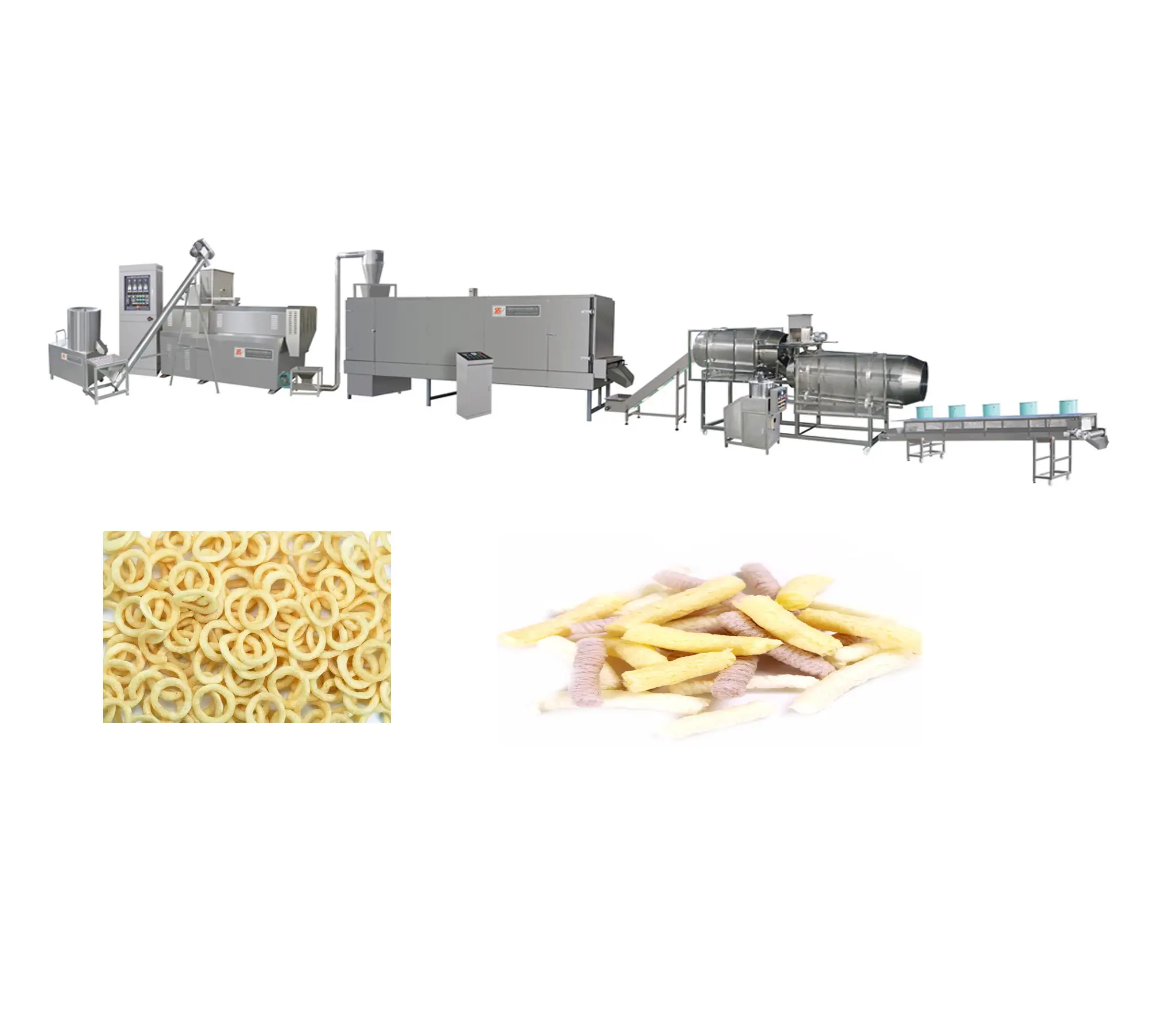 विभिन्न प्रकार के कॉर्न पफ स्नैक एक्सट्रूडर उत्पादन लाइन कॉर्न चावल चिप्स खाद्य बनाने की मशीन
