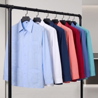 Chemise Guayabera pour homme en coton à manches longues, brodée, style cubain, pour cérémonie de mariage et occasions professionnelles formelles