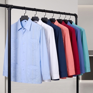Camisa Guayabera para Hombre, de Algodón, Manga Larga, Bordada, Estilo Cubano, para Ceremonias de Boda y Eventos Formales de Negocios - Product Image 3