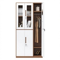 Armoire en acier à double porte avec rangement pour vêtements et armoire supérieure pour chambre à coucher, dortoir, bureau