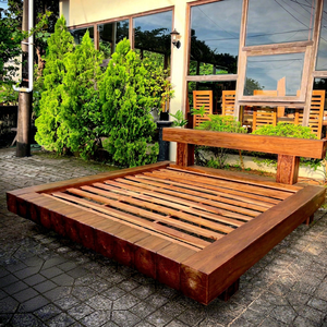 Modern Teak Wooden <b>Bed</b> Frame Solid Wood Platform <b>Bed</b> <b>Low</b> Profile Bedroom Furniture - Product Image 1
