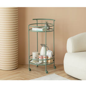 नॉर्डिक यूरोप पोर्टेबल उपयोगिता जंगम लोहे 2 स्तरीय ट्राली रोलिंग गाड़ी बार गाड़ी रैक भंडारण के साथ पहियों - Product Image 1