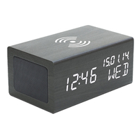 Cargador inalámbrico EMAF Altavoz de madera Calendario de tiempo Temperatura Humedad Pantalla Mesa de escritorio Reloj despertador digital electrónico