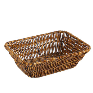 Plastic Rattan Storage Basket Fruit and Bread for Food Bread Baskets Rattan Bread Tray Basket Carton Brown Plastic Handle 10pcs