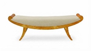 Curved Wooden Ottoman Upholstered <b>Bench</b> with Fabric Upholstery Scalloped <b>Sofa</b> Stool Modern Entryway Living Room Seating - Product Image 2