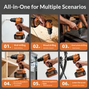 Ensemble de perceuses sans fil 16V avec batterieet chargeur, vitesse variable, Led intégrée, perceuses polyvalentes pour le forage et le vissage électriques - Product Image 4