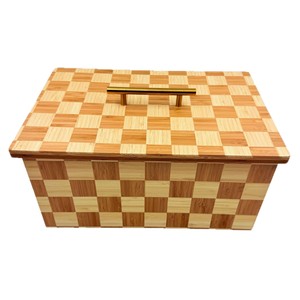 Bamboo Stand Up Bread Storage Box Checkerboard Pattern Rectangle Lid With Handle For <b>Kitchen</b> Use - Product Image 2