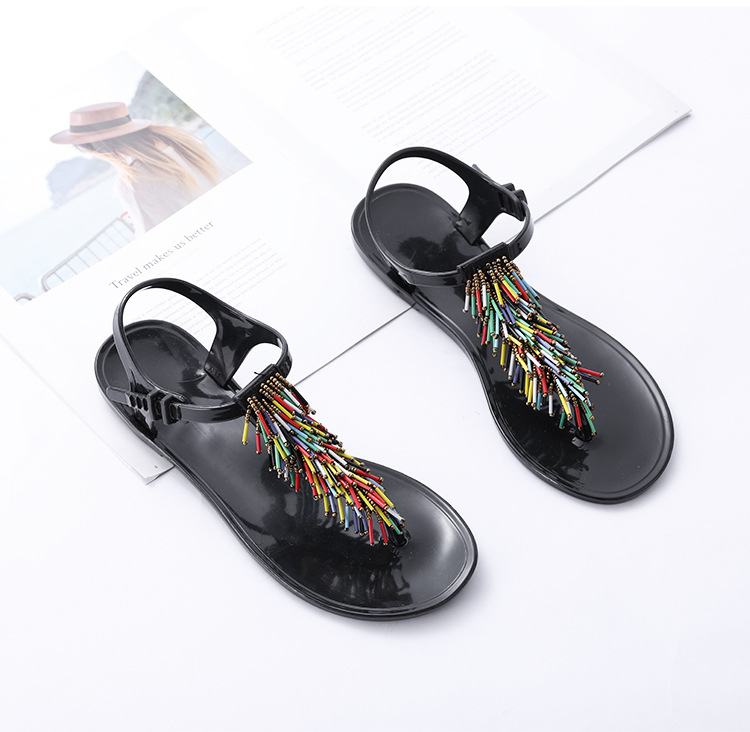 New Fashion Sandal Beaded T-shaped Belt Footwear Comfortable Sandals for Flat Feet