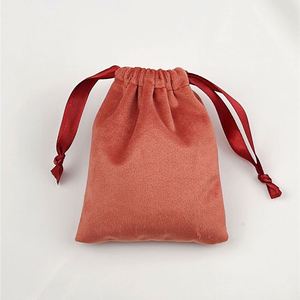 Sac à cordon en velours épais orange-rouge, pochette cadeau en flanelle douce pour bijoux, cosmétiques, cadeaux de mariage, taille/logo personnalisés - Product Image 6