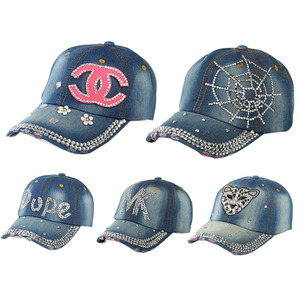 Gorra de béisbol personalizada con diamantes de imitación, sombrero para papá, vaquero lavado, 6 paneles