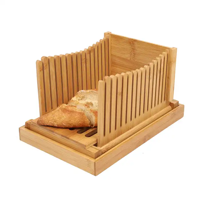 Bamboo Bread Slicer With Crumb Tray Cutting Guide - Wood Bread