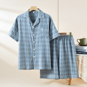 Personalizzare il <span class=keywords><strong>pigiama</strong></span> da <span class=keywords><strong>uomo</strong></span> morbido Set di <span class=keywords><strong>pigiama</strong></span> <span class=keywords><strong>camicia</strong></span> a manica corta e pantaloncini 2 pezzi 100% cotone pij Set <span class=keywords><strong>pigiama</strong></span> produttore - Product Image 2