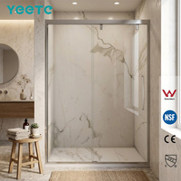 Porte de douche coulissante sans cadre YEETE en nickel satiné, roulettes en acier inoxydable 304, verre trempé de 8 mm pour salle de bain, hôtel, usage moderne