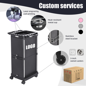 Chariot de Salon avec Tiroir Verrouillable et Support pour Sèche-Cheveux, Meuble de Rangement à Roulettes Noir pour Coiffeurs - Product Image 1