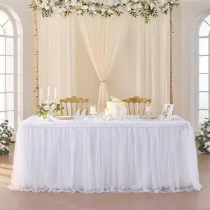 Faldas de mesa de decoración de fiesta de cumpleaños, falda de mesa de tul con volantes, falda de mesa redonda rectangular, diseños de rodapiés para boda