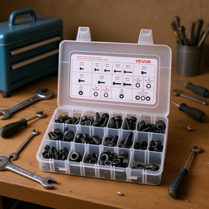 Kit d'assortiment de boulons et d'écrous métriques Vevor M6 M8 M10 en acier allié classe 8.8, finition oxyde noir, têtes hexagonales, 280 pièces - Product Image 2