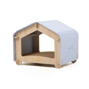 Wholesale Animal Furniture Wooden Indoor Cat Cage House Felt Roof Cat Villa Wood Pet Houses Elevated Cat Scratcher House