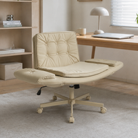 Chaise de bureau minimaliste à assise large et confortable, avec accoudoirs rabattables, pour position assise croisée, chaise de coiffeuse, chaise de travail informatique avec roulettes