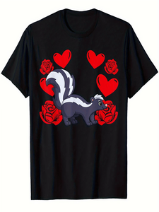 T-shirt grafica San Valentino Skunk Red Roses da uomo, manica corta, girocollo, vestibilità ampia, tessuto in maglia casual, elasticità media - Product Image 1