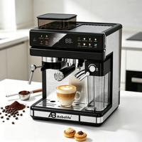 Anbolife - Cafetera Espresso Comercial Semiautomática de 20 Bares con Pantalla Táctil, Molinillo con 20 Ajustes de Molienda, para el Hogar