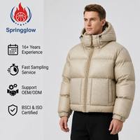 Chaqueta Acolchada Extra Grande para Hombre, Color Bronceado, con Capucha, Impermeable, Resistente al Viento, con Cierre YKK, Logotipo Personalizado OEM, Chaqueta de Plumón para Invierno