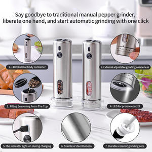 Molinillo automático de pimienta y sal, recargable por USB, molinillo de especias con grosor ajustable, herramienta de cocina KYMQ-75A-BS, 2 uds. - Product Image 2
