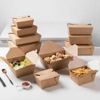 Caja de Almuerzo Plegable Desechable Ecológica de Papel Kraft Marrón, Resistente a Grasa y Aceite, para Catering, Personalizable, para Fideos