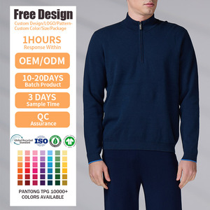 Sweat-shirt personnalisé en coton GOTS à col montant, pull jacquard tricoté d'hiver, pull à manches longues pour homme avec fermeture éclair quart de tour - Product Image 2