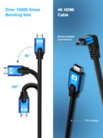 Câble HDMI 4K à 90 degrés 2.0b 18 Gbps Ultra HD ARC HDR Haute Vitesse Mâle-Mâle pour Home Cinéma PS5 TV