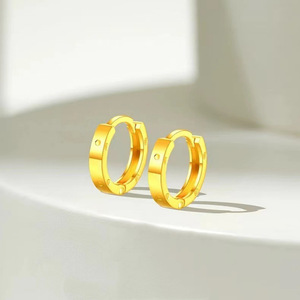 Pendientes de Aro para niños de oro de 18K, luz geométrica de moda, diseño de nicho de lujo, piedra Natural pequeña, venta al por mayor - Product Image 1