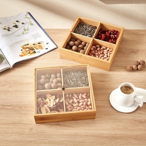 Boîte de rangement en bois avec couvercle, conteneur alimentaire carré multifonctionnel pour noix, bonbons, thé, utilisation dans le salon - Product Image 1