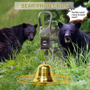 Solid <b>Brass</b> Bear <b>Bell</b> 3 in 1 With Emergency Whistle and Carabiner Clip Outdoor Camping Hiking Survival Promotional Gift - Product Image 5