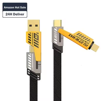 Offres Chaudes Usine Câbles de Charge Ultra Rapide Type-C 6A PD 65W USB 4 en 1 Alliage de Zinc ABS PVC Câble de Conversion pour Téléphone