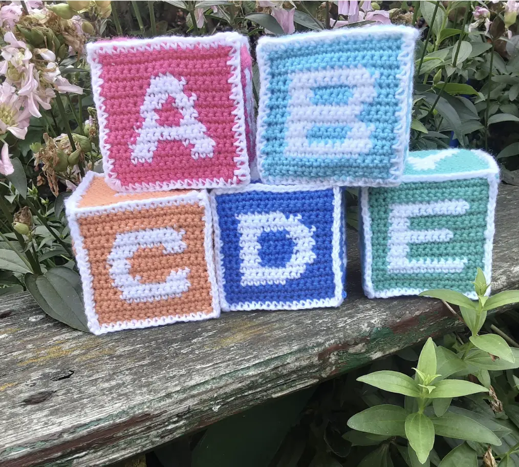Crochet Children Alphabet Blocks for Learning and Play Soft Toy Written Pattern Letter blocks
